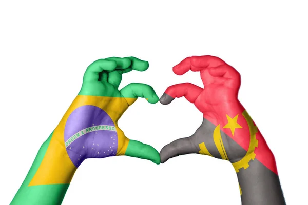 Brazílie Angola Heart Ruka Gesto Tvorby Srdce Ořezávání Cesta — Stock fotografie