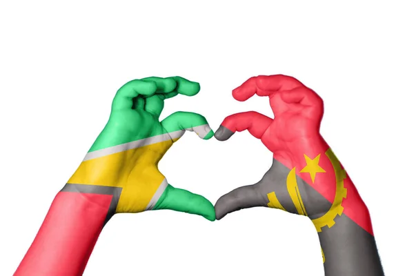 Guyana Angola Heart Hand Gesture Making Heart Clipping Path — Stock Photo, Image