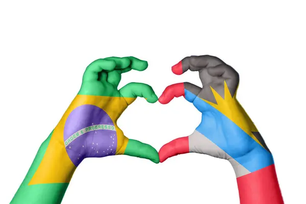 Бразилия Антигуа Барбуда Сердце Жест Рукой Делает Сердце Обрезание Пути — стоковое фото