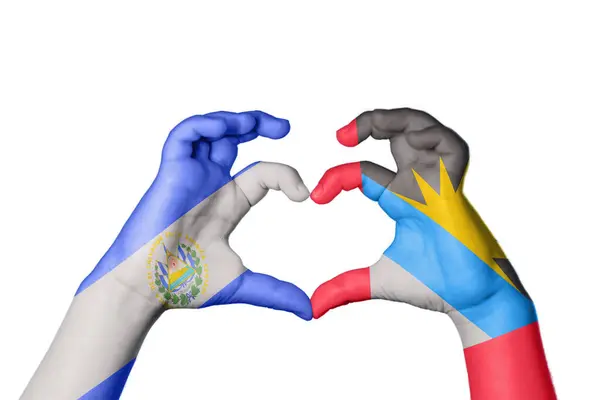 Σαλβαδόρ Αντίγκουα Και Μπαρμπούντα Καρδιά Χέρι Χειρονομία Κάνοντας Καρδιά Ψαλιδίζοντας — Φωτογραφία Αρχείου
