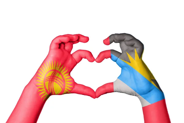Киргизия Антигуа Барбуда Сердце Жест Руки Делает Сердце Клиппинг Путь — стоковое фото