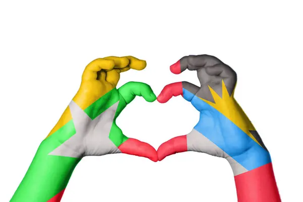Myanmar Antigua Och Barbuda Heart Hand Gest Att Göra Hjärta — Stockfoto