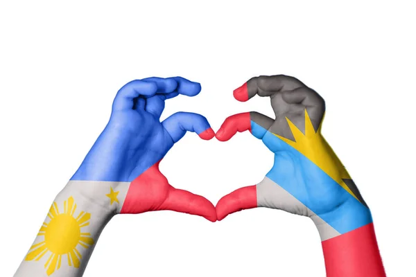 Φιλιππίνες Αντίγκουα Και Μπαρμπούντα Καρδιά Χέρι Χειρονομία Κάνοντας Καρδιά Ψαλιδίζοντας — Φωτογραφία Αρχείου