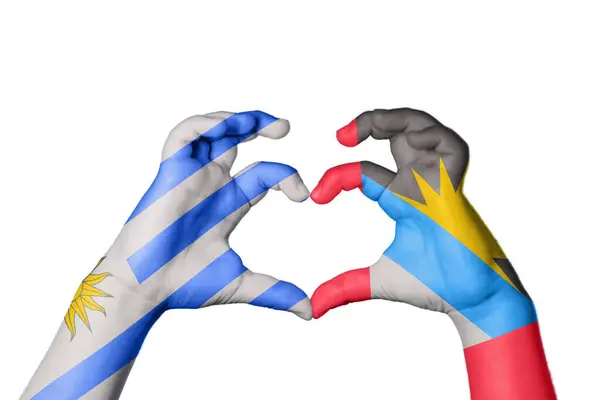 Uruguay Antigua Och Barbuda Heart Hand Gest Att Göra Hjärta — Stockfoto
