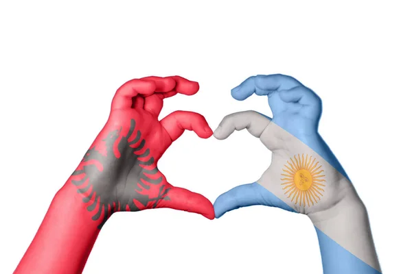 Albania Argentina Heart Hand Gesture Making Heart Clipping Path — Stock Photo, Image