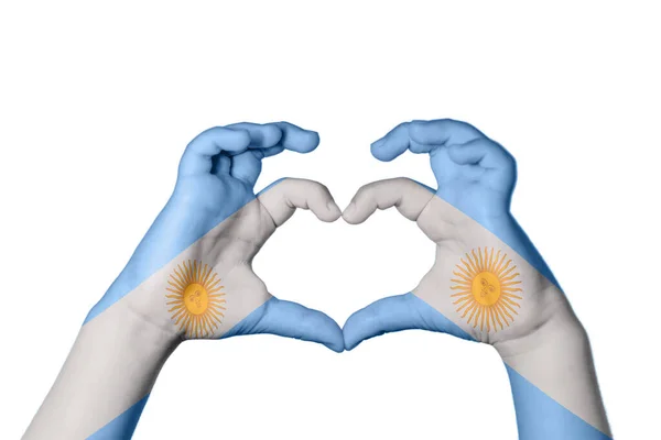 Argentína Szív Kéz Gesztus Készítő Szív Vágási Útvonal — Stock Fotó