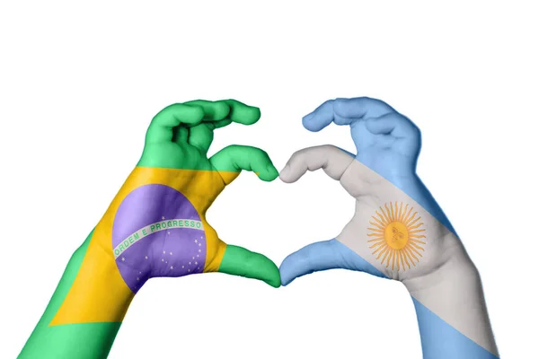 Brazil Argentina Heart Hand Gesture Making Heart Clipping Path — Stock Photo, Image