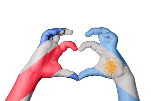Kostarika Argentina Srdce Ruční Gesto Tvorby Srdce Ořezávání Stezka — Stock fotografie