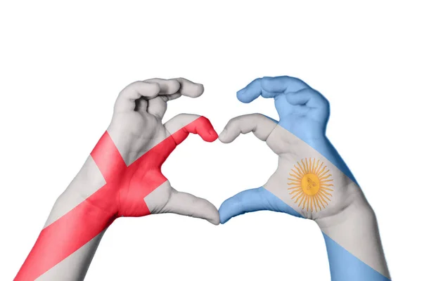 Inglaterra Argentina Coração Gesto Mão Fazendo Coração Clipping Path — Fotografia de Stock