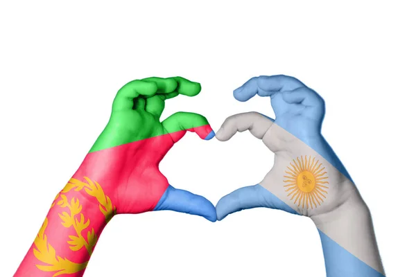 Eritreia Argentina Coração Mão Gesto Fazendo Coração Clipping Path — Fotografia de Stock