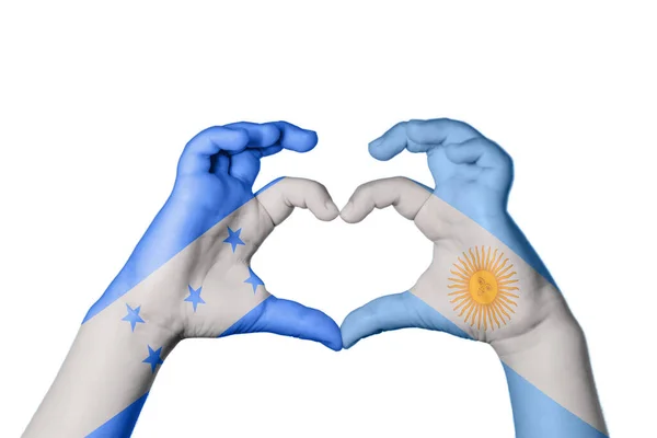 Honduras Argentina Coração Gesto Mão Fazendo Coração Caminho Recorte — Fotografia de Stock