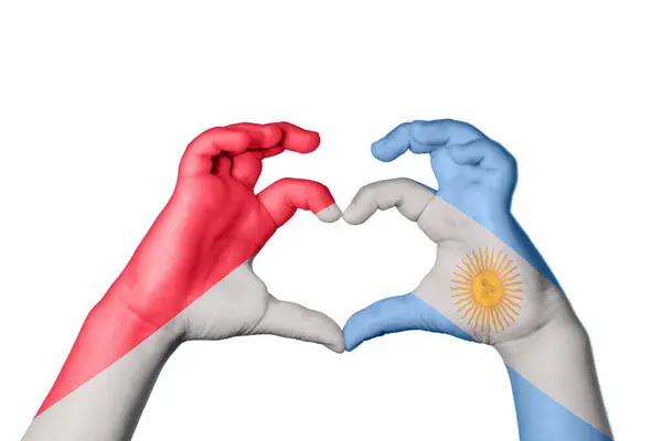 Ινδονησία Αργεντινή Καρδιά Χέρι Χειρονομία Κάνοντας Καρδιά Ψαλίδισμα Μονοπάτι — Φωτογραφία Αρχείου