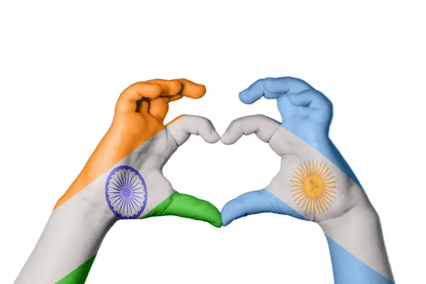 India Argentina Heart Hand Gesture Making Heart Clipping Path — Stock Photo, Image