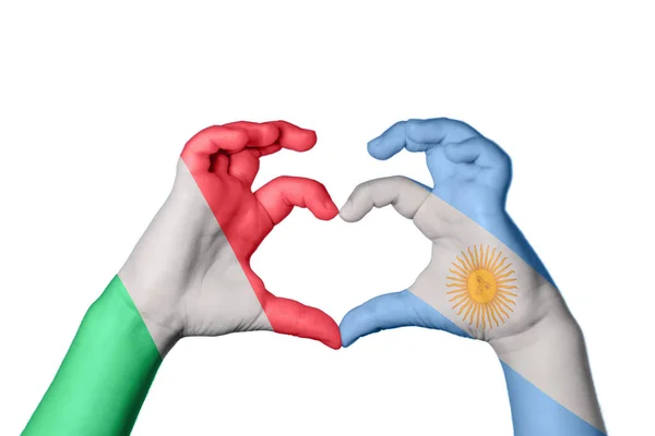 Itália Argentina Coração Gesto Mão Fazendo Coração Clipping Path — Fotografia de Stock