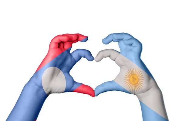 老挝阿根廷心 手手势造心 收割之路 — 图库照片