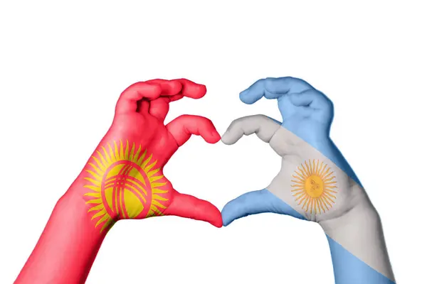 Kyrgyzstan Argentina Heart Hand Gesture Making Heart Clipping Path — Stock Photo, Image