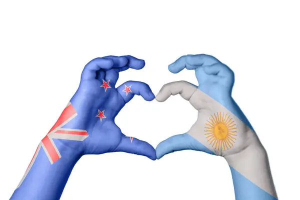 New Zealand Argentina Heart Hand Gesture Making Heart Clipping Path — Stock Photo, Image