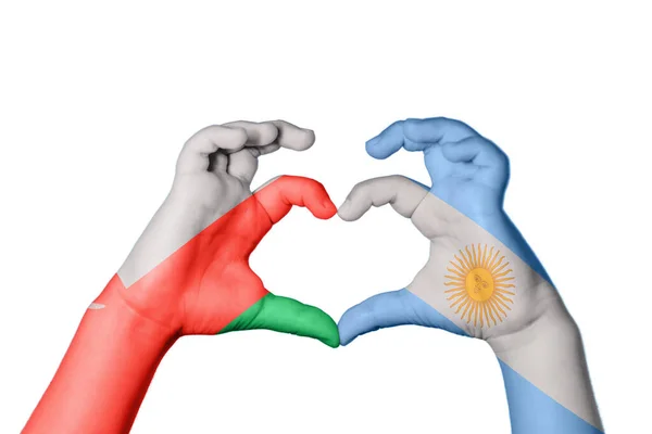 Oman Argentina Hjärta Hand Gest Att Göra Hjärta Klippbana — Stockfoto