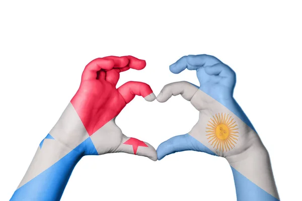 Panama Argentina Heart Ruční Gesto Tvorby Srdce Ořezávání Cesty — Stock fotografie