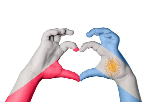 Polônia Argentina Coração Gesto Mão Fazendo Coração Clipping Path — Fotografia de Stock