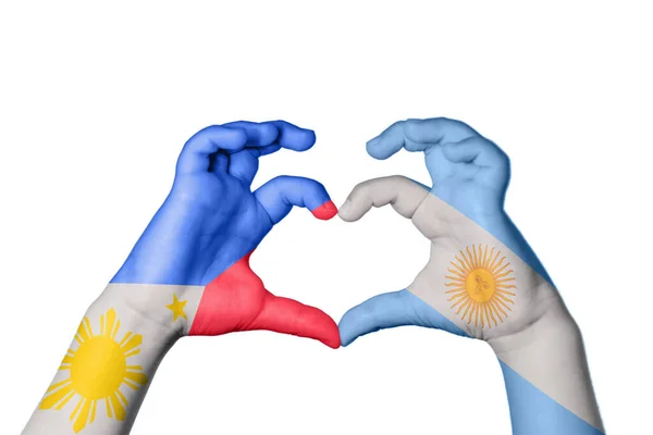Philippines Argentina Heart Hand Gesture Making Heart Clipping Path — Stock Photo, Image