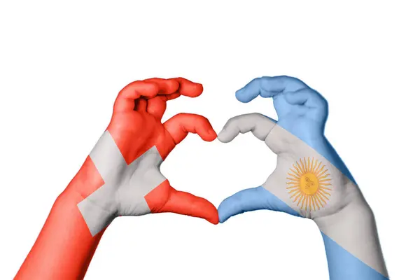 Ελβετία Αργεντινή Καρδιά Χέρι Χειρονομία Κάνοντας Καρδιά Ψαλίδισμα Μονοπάτι — Φωτογραφία Αρχείου