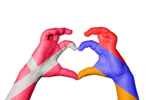 Denmark Armenia Heart Hand Gesture Making Heart Clipping Path — Stock Photo, Image
