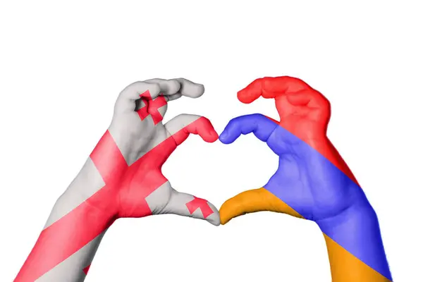 Georgia Armenia Heart Hand Gesture Making Heart Clipping Path — Stock Photo, Image