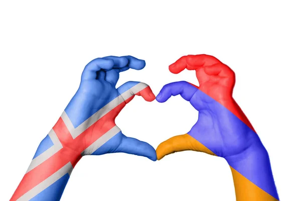 Island Armenien Hjärta Hand Gest Att Göra Hjärta Klippa Vägen — Stockfoto