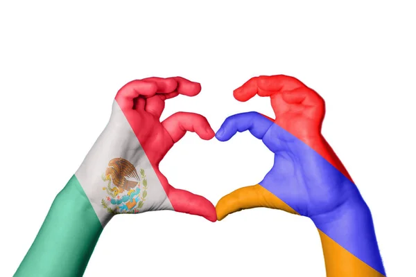 Мексика Вірменія Серце Жест Рук Робить Серце Відсікаючи Шлях — стокове фото