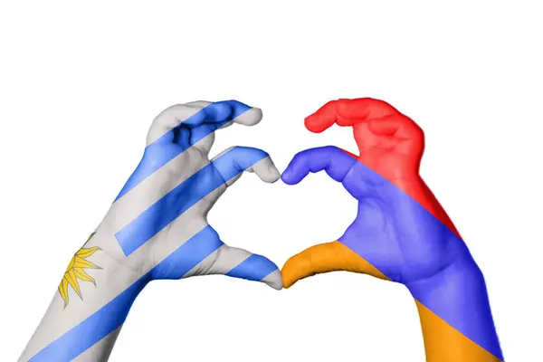 Uruguai Arménia Coração Mão Gesto Fazendo Coração Clipping Path — Fotografia de Stock
