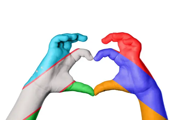 Uzbekistan Armenia Heart Hand Gesture Making Heart Clipping Path — Stock Photo, Image