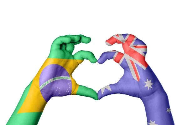 Brasil Austrália Coração Gesto Mão Fazendo Coração Clipping Path — Fotografia de Stock