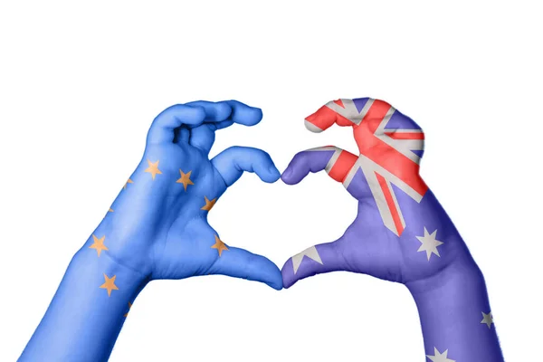 European Union Australia Heart Hand Gesture Making Heart Clipping Path — Stock fotografie