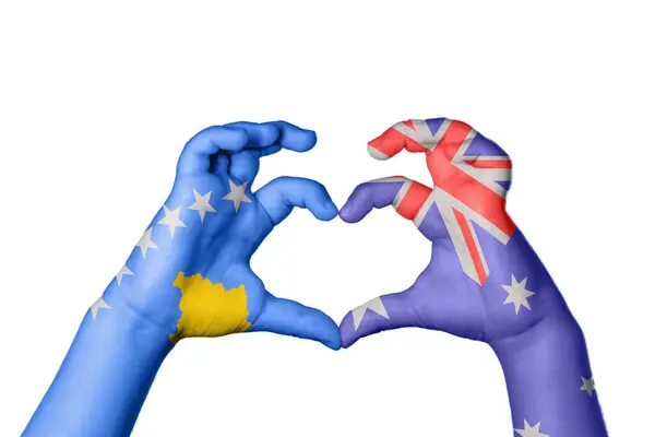 Kosovo Australië Hart Hand Gebaar Maken Hart Knippen Pad — Stockfoto