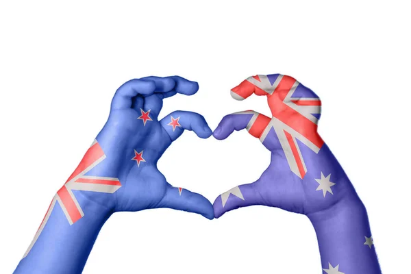Новая Зеландия Australia Heart Hand Gesture Making Heart Clipping Path — стоковое фото