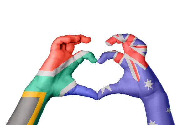 Dél Afrika Ausztrália Szív Kézmozdulatok Készítése Szív Vágási Útvonal — Stock Fotó