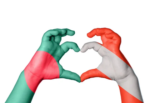 Bangladesh Autriche Cœur Geste Main Faisant Cœur Sentier Coupe — Photo