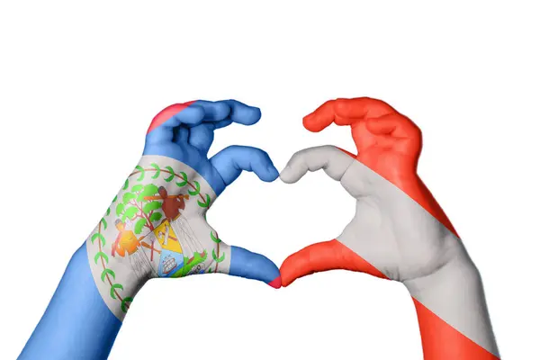 Belize Austria Heart Hand Gesture Making Heart Clipping Path — Stock Photo, Image