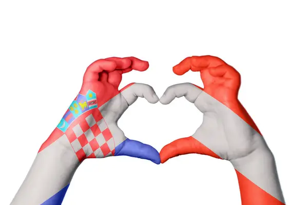 Croatia Austria Heart Hand Gesture Making Heart Clipping Path — Stock Photo, Image