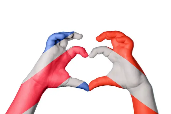 哥斯达黎加奥地利心脏 手手势制造心脏 收割路径 — 图库照片