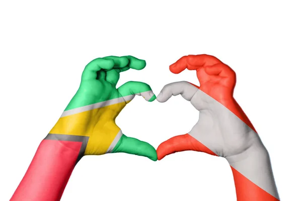Guyana Austria Heart Ruční Gesto Srdce Střih Stezka — Stock fotografie