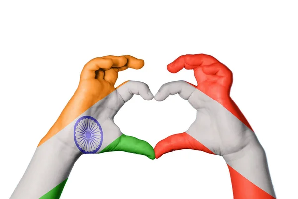 India Austria Heart Hand Gesture Making Heart Clipping Path — Stock Photo, Image