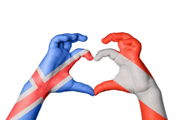 Iceland Austria Heart Hand Gesture Making Heart Clipping Path — Stock Photo, Image