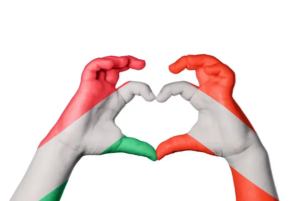 Hungary Austria Heart Hand Gesture Making Heart Clipping Path — Stock Photo, Image