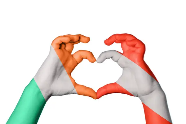Ireland Austria Heart Hand Gesture Making Heart Clipping Path — Stock Photo, Image