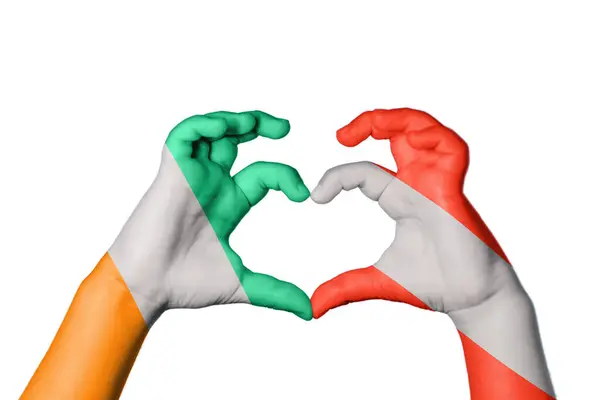 Ivory Coast Austria Heart Hand Gesture Making Heart Clipping Path — Stock Photo, Image