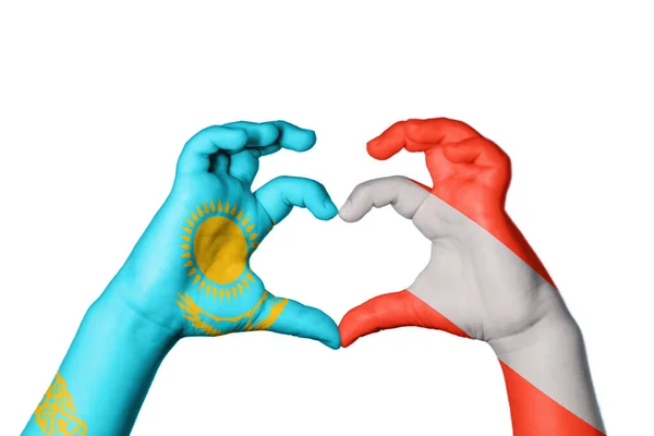 Kazakhstan Austria Heart Hand Gesture Making Heart Clipping Path — Stock Photo, Image