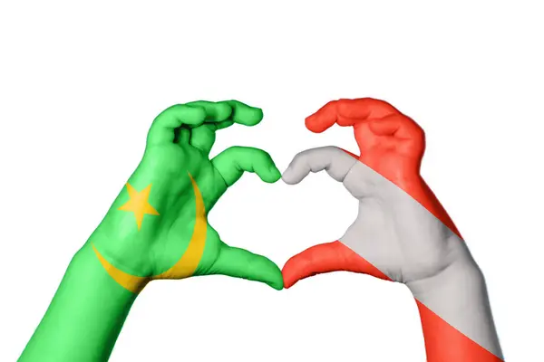 毛里塔尼亚奥地利心脏 手手势制造心脏 收割路径 — 图库照片