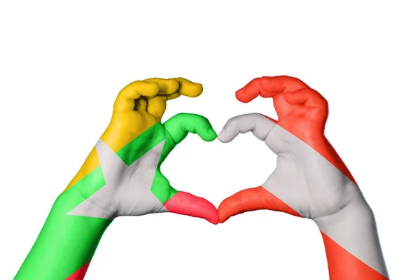 Myanmar Austria Heart Hand Gesture Making Heart Clipping Path — Stock fotografie